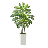 Artificial Dracaena Tree 1524 mm, Fake Palm Tropical Plants with White Tall Planter, Faux Floor Silk Plant in Pot, Large Trees for Home Office Living Room Decor House Warming, Indoor Outdoor
