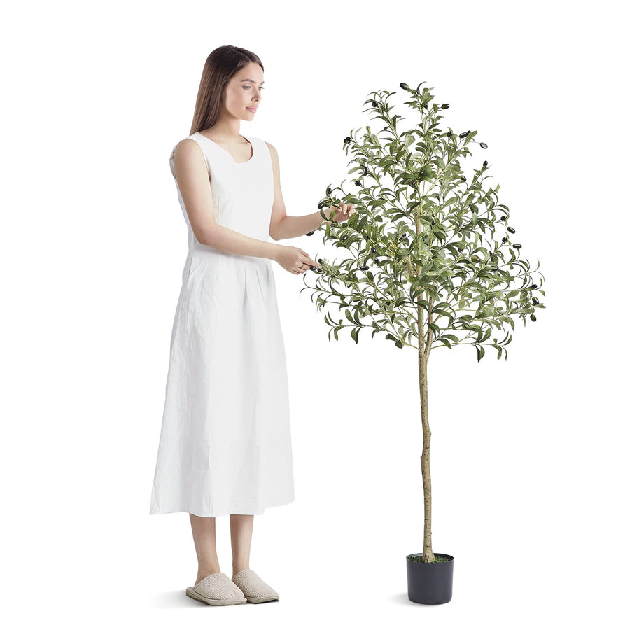 VEVOR Artificial Olive Tree, 152.4 cm Tall Faux Plant, Secure PE Material & Anti-Tip Tilt Protection Low-Maintenance Plant, Lifelike Green Fake Potted Tree for Home Office Warehouse Decor Indoor Outdoor