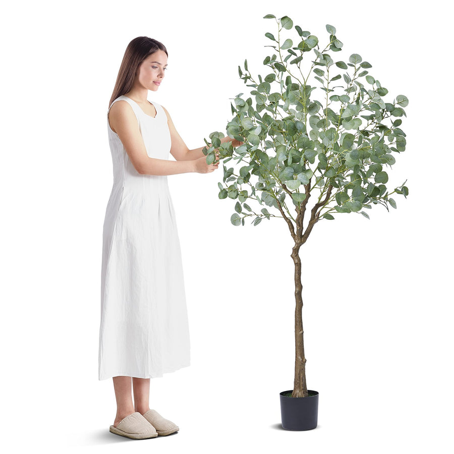 VEVOR Artificial Eucalyptus Tree, 15.2cm Tall Faux Plant, Secure PE Material & Anti-Tip Tilt Protection Low-Maintenance Plant, Lifelike Green Fake Potted Tree for Home Office Decor Indoor Outdoor