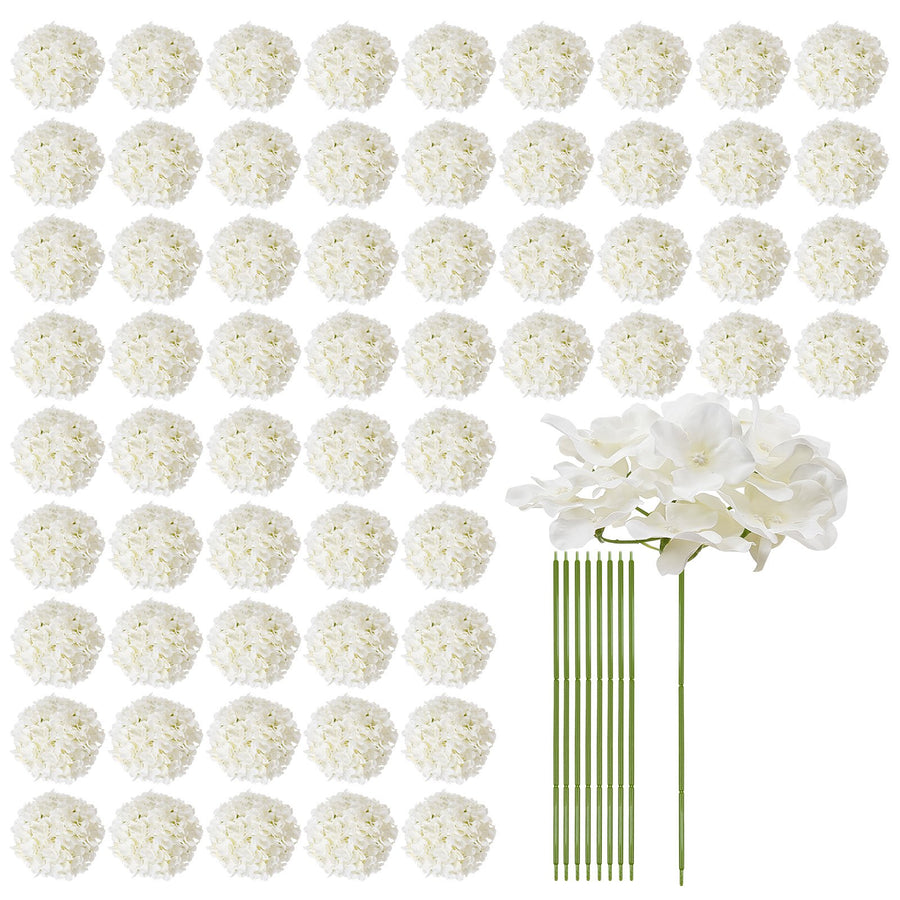 VEVOR 65 Pcs Artificial Silk Hydrangea Flowers 9.8 In Bouquet Arrangement White
