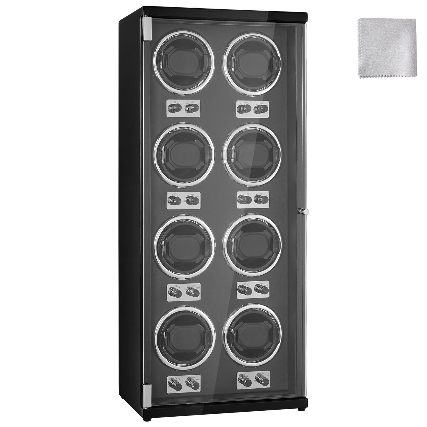 Watch Winder, Watch Winder for 8 Men's and Women's Automatic Watches, with 8 Super Quiet Japanese Mabuchi Motors, Blue LED Light and Adapter, High-Density Board Shell and Black PU