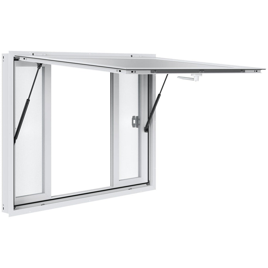Concession Window for Food Truck, 1220x915 mm Aluminum Alloy Service Window, Up to 85 Degrees Serving Window with 4 Sliding Windows & Awning Door & Drag Hook, for Food Truck Concession Trailer