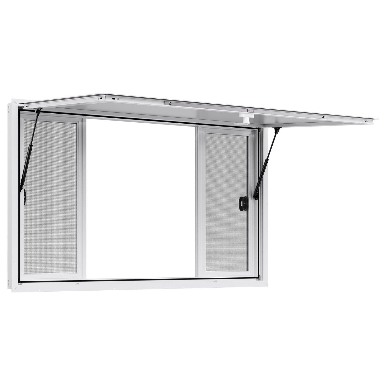 Concession Window 1524x915 mm, Aluminum Alloy Service Window for Food Truck, Up to 85 Degrees Stand Serving Window with 4 Sliding Windows, Awning Door, and Drag Hook, for Concession Trailers