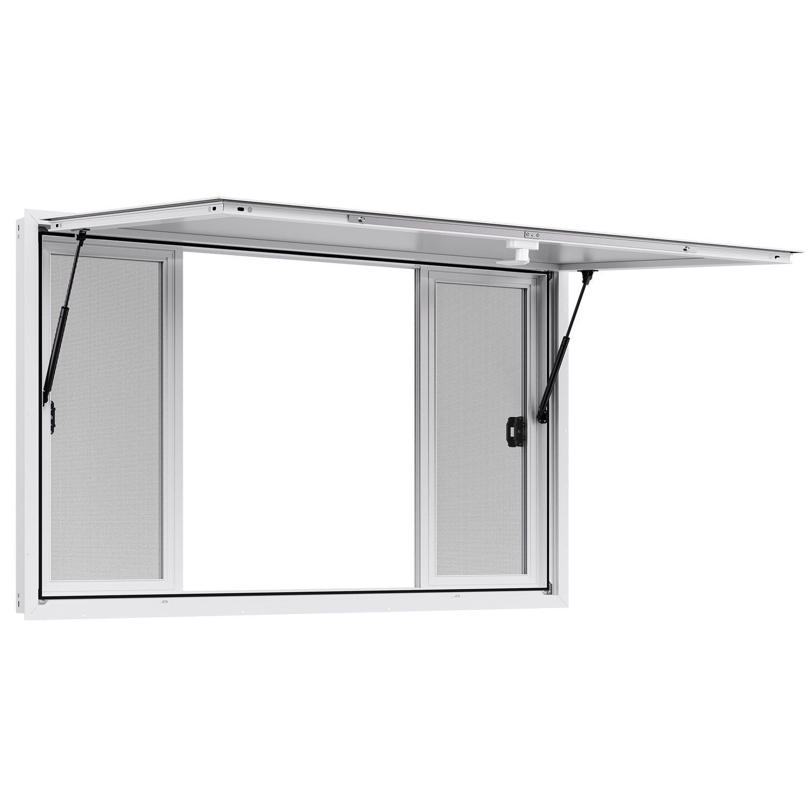 Concession Window 1524x915 mm, Aluminum Alloy Service Window for Food Truck, Up to 85 Degrees Stand Serving Window with 4 Sliding Windows, Awning Door, and Drag Hook, for Concession Trailers
