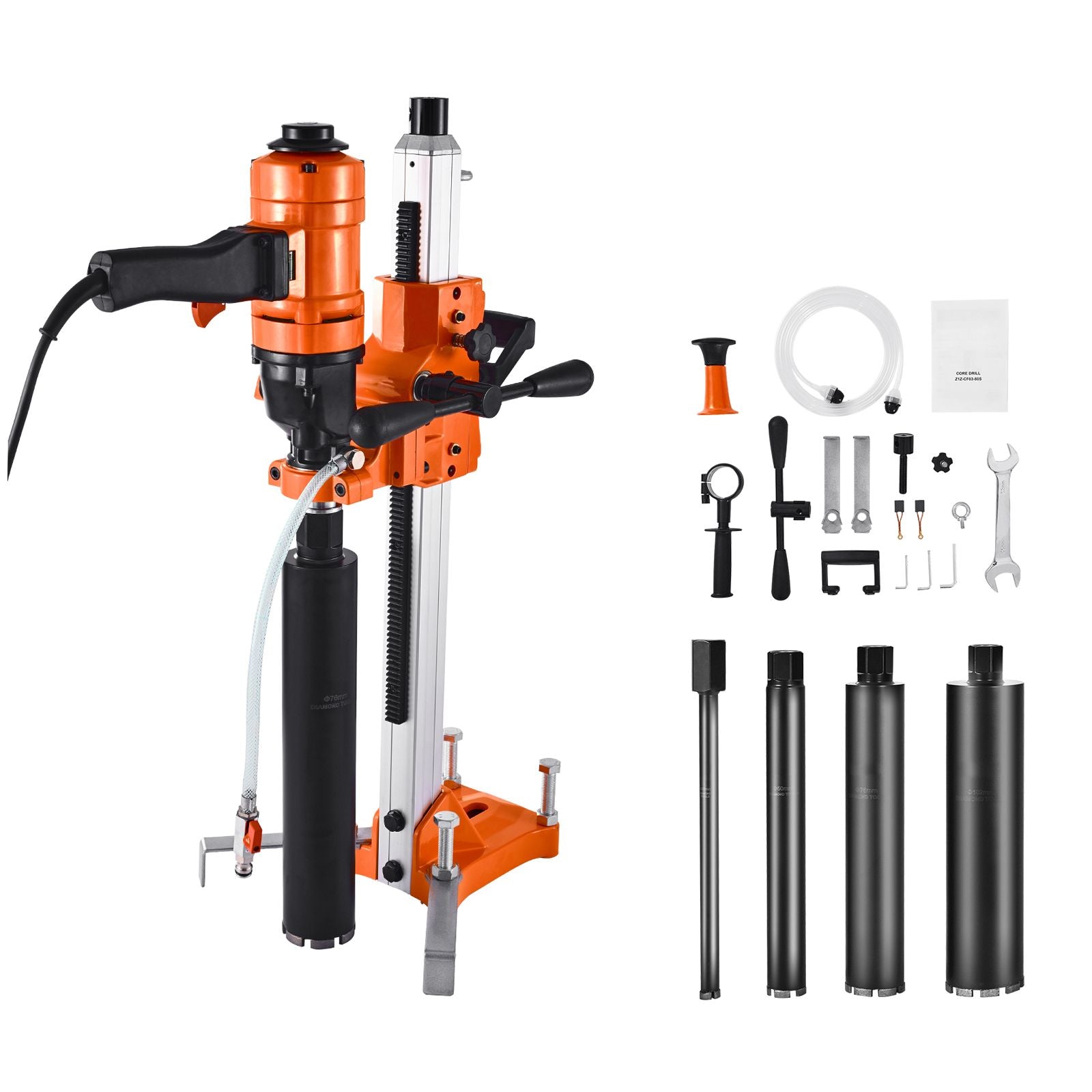 Diamond Core Drilling Machine, 200 mm Drilling Diameter, 2-in-1 Handheld & Stand-Mount Dry and Wet Concrete Core Drill Rig with 4 Bits, 1000/2250 RPM 2-Speed, for Concrete Brick Stone, 1500W