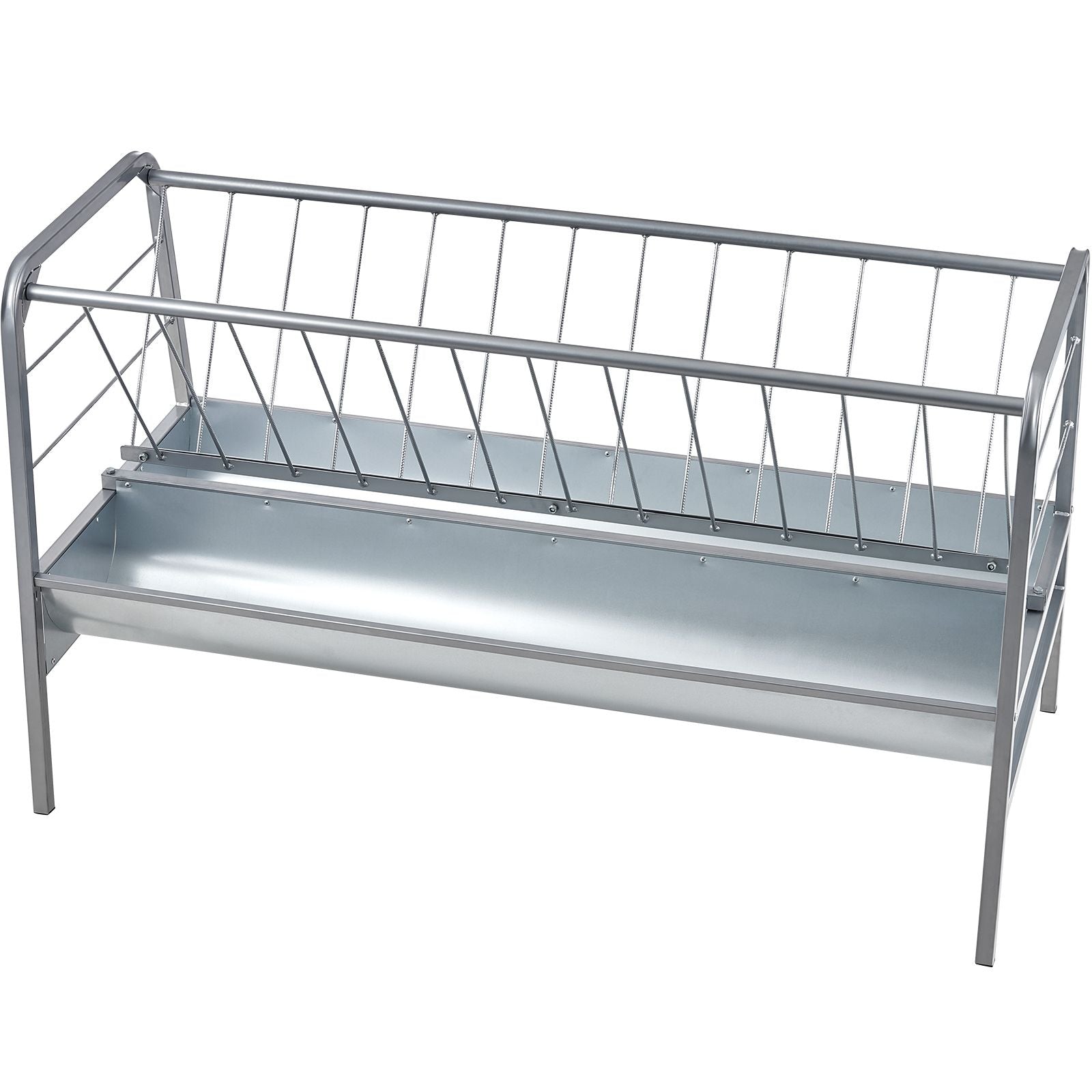 Livestock Hay Feeder, 2 in 1 Grain & Hay Feeder, 80-Gallon Capacity Pasture Feeder, 59" Long Goat Hay Feeder with Deeper Feeding Pan, Heavy Duty Steel Grain & Hay Holder for Sheep Farms Sheds