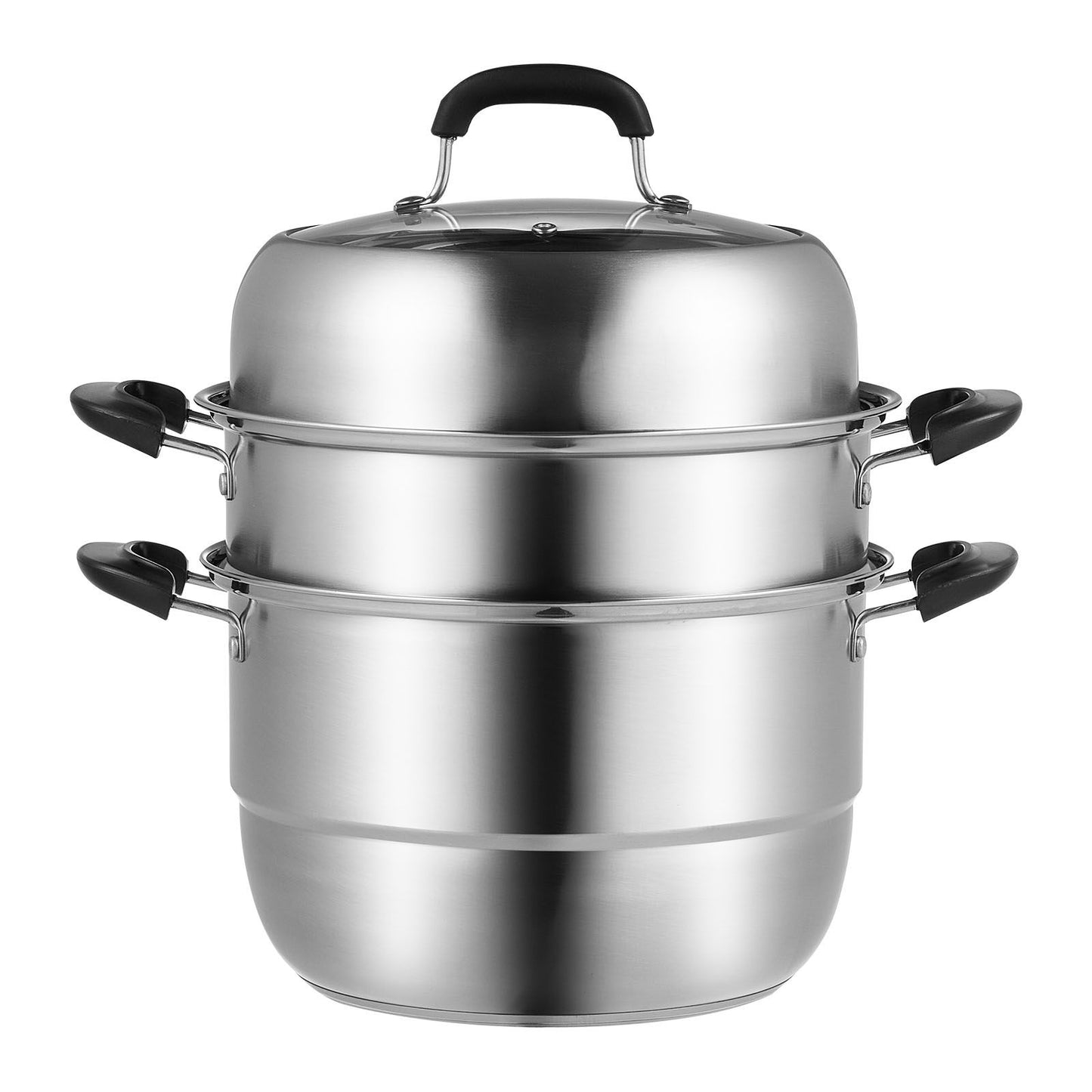 Steamer Pot, 28cm Steamer Pot for Cooking with 8.5QT Stock Pot, Vegetable Steamer & 2 Steaming Grid, 3-Layer Food-Grade 304 Stainless Steel Food Steamer Cookware with Lid for Gas Electric Stove