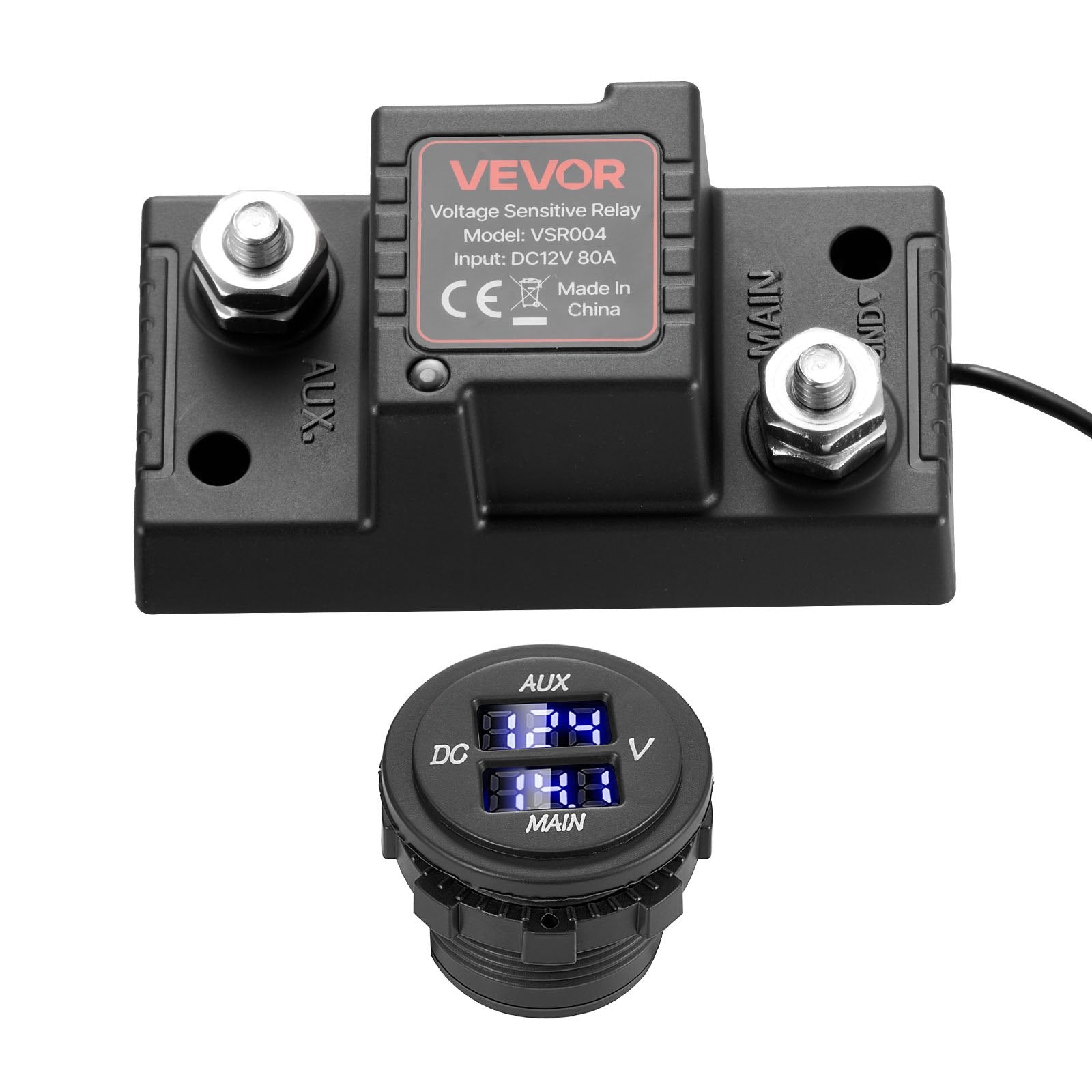 Dual Battery Isolator Kit, 12V 80 Amp, Manual and Automatic VSR Voltage Sensitive Relay with Voltmeter, LCD Screen, Smart Battery Isolator, Compatible with Lead-Acid Batteries, for UTV, ATV