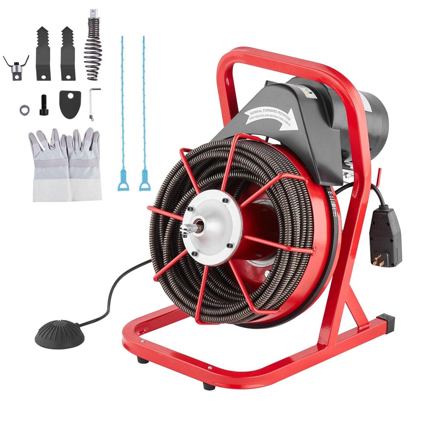 Drain Cleaner Machine Drain Auger 75FT x 1/2 Inch Manual Feed & 4 Cutters