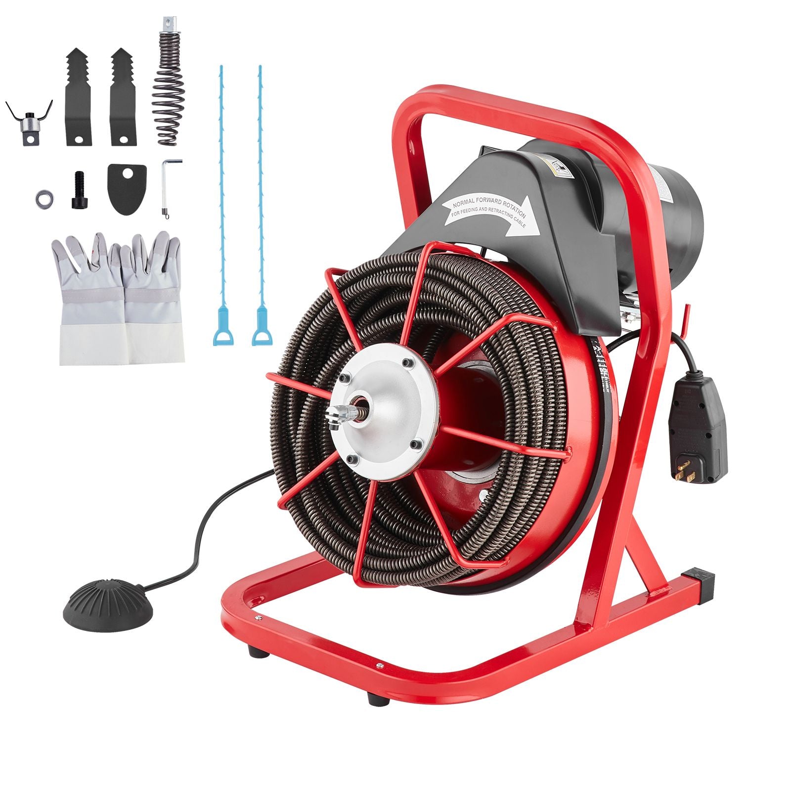 Drain Cleaner Machine Drain Auger 75FT x 1/2 Inch Manual Feed & 4 Cutters