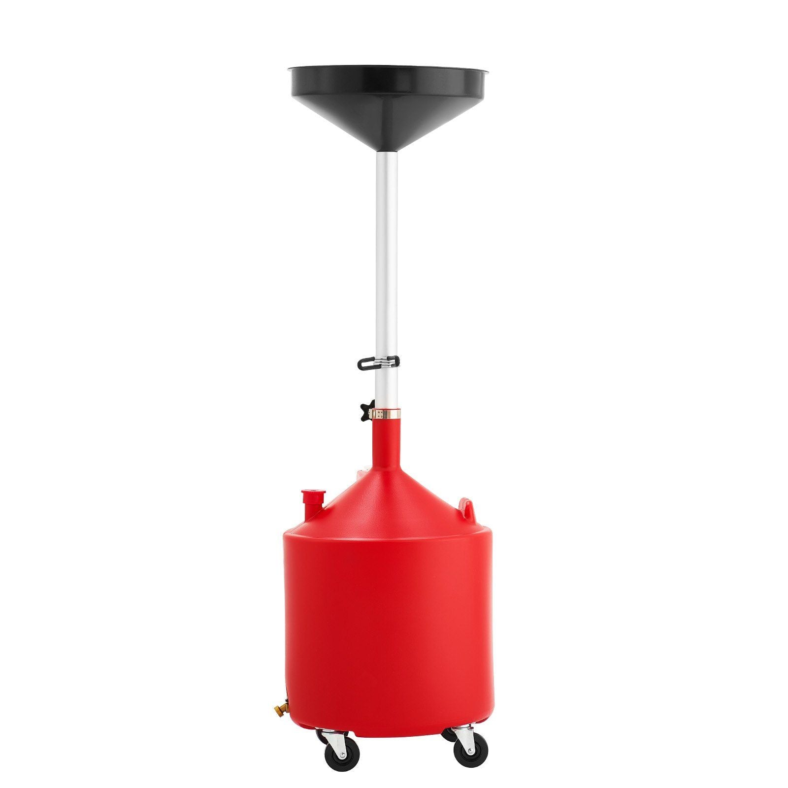 68L Waste Oil Drain Tank, Industrial Fluid Drain Tank with Adjustable Funnel Height, Portable Oil Drainer with Wheels, Fluid Fuel Transfer Drainage for Auto Repair Shops, Garages, Red