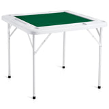 Mahjong Table, 4 Player Folding Domino Table with Wear-Resistant Green Tabletop, Portable Square Card Table with 4 Cup Holders & 4 Chip Trays for Mahjong Poker Puzzles, 90 x90-inch