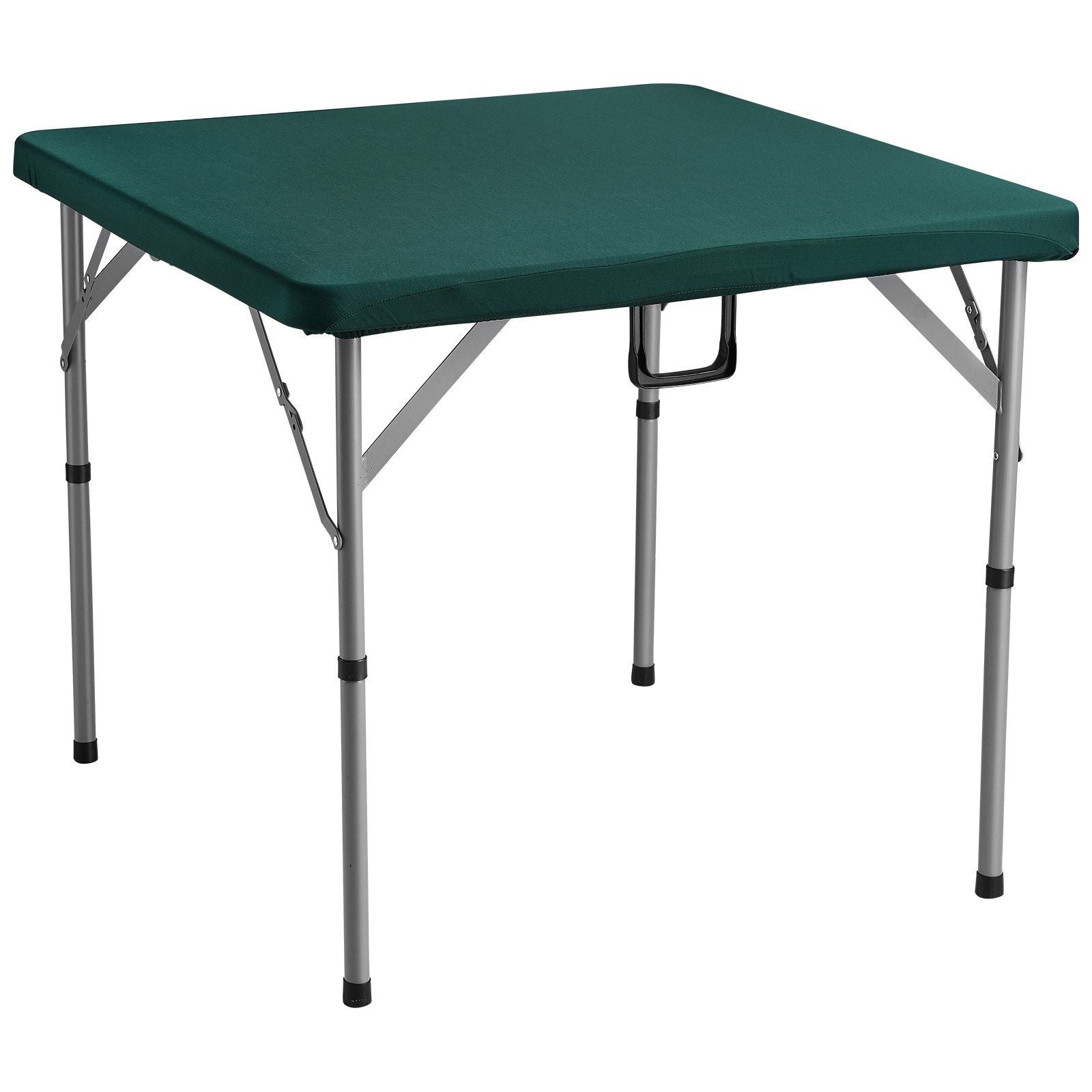 Mahjong Table, Fold-in-Half 4 Player Card Table with Wear-Resistant Green Tabletop, Portable Bi-Folding Square Domino Table with Carrying Handle for Outdoor Camping Picnic Party, 90 x90-inch