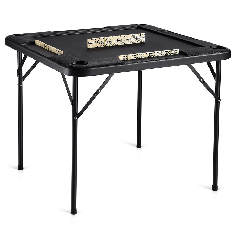 VEVOR Mahjong Table, Square 4 Player Folding Card Table with 4 Cup Holders & 4 Chip Trays, Portable Domino Game Table with 1 Set of Dominoes for Mahjong Poke Puzzles, 90 x 90-inch, Black