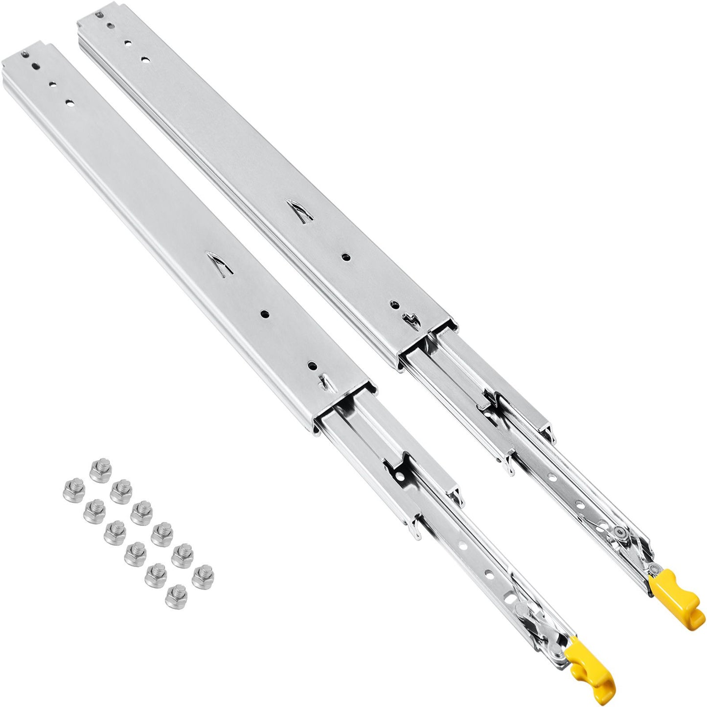 Drawer Slides with Lock, 1 Pair 60 inch, Heavy-Duty Industrial Steel up to 500 lbs Capacity, 3-Fold Full Extension, Ball Bearing Lock-in & Lock-Out, Side Mount