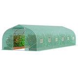 Walk-in Tunnel Greenhouse, 29.5x9.8x6.6 ft Hoop House Greenhouse Tunnel, Peaked Roof Plant Hot House with Galvanized Steel Frame, Green PE Cover, Roll-up Zipper Door and 12 Windows for Outdoor