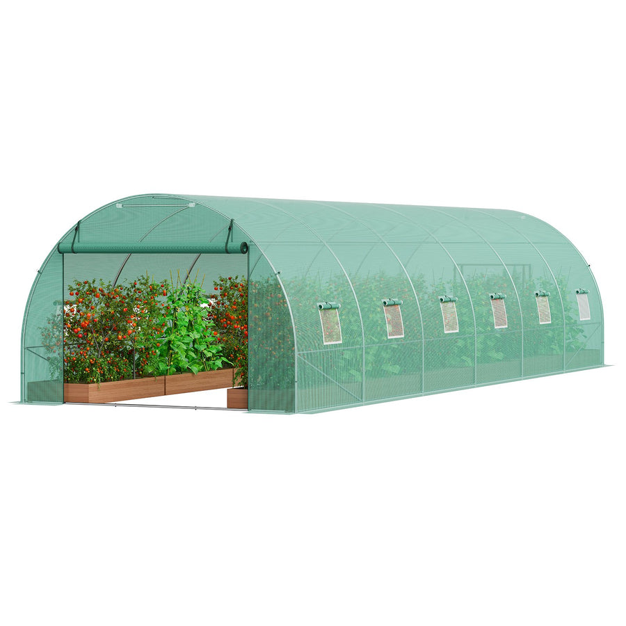 VEVOR Walk-in Tunnel Greenhouse 29.2x9.7x6.5ft Galvanized Frame PE Cover Green