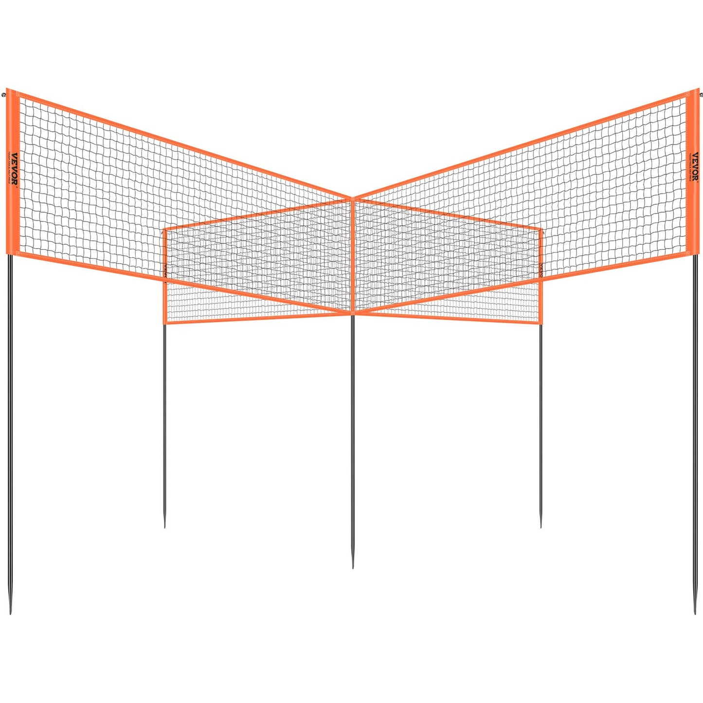 VEVOR 4-Way Volleyball Net, Adjustable Height Badminton Net Set for Backyard Beach Lawn, Outdoor Portable Volleyball Net with Carrying Bag, 4 Square Quick Assemble Game Set For Kids And Adults