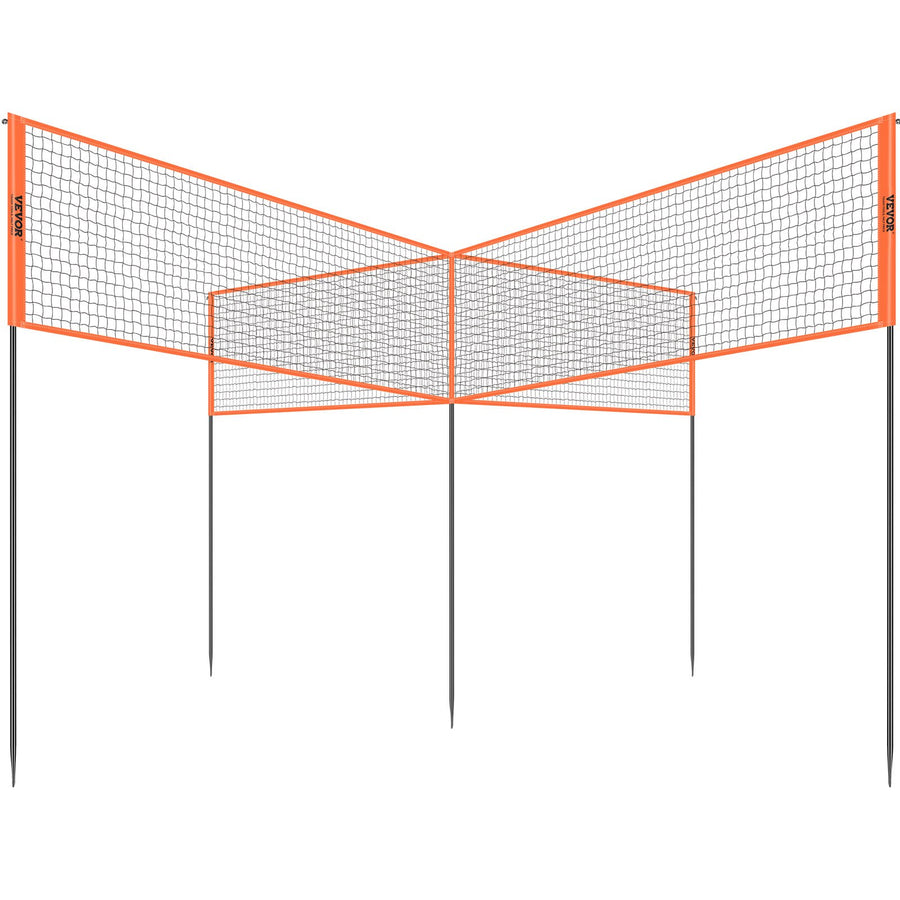 VEVOR 4-Way Volleyball Net, Adjustable Height Badminton Net Set for Backyard Beach Lawn, Outdoor Portable Volleyball Net with Carrying Bag, 4 Square Quick Assemble Game Set For Kids And Adults