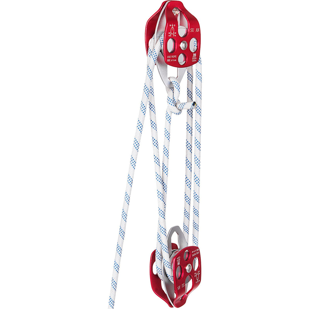 VEVOR Twin Sheave Block and Tackle 1.09-1.27cm 3048-6096cm Twin Sheave Block with Braid Rope 30-35KN 2994-3495KGS Double Pulley Rigging (1/2" x 200')