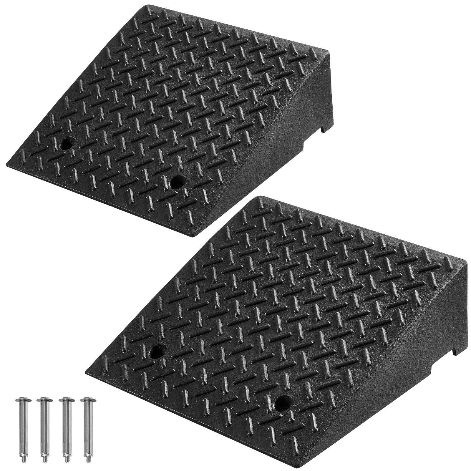 Driveway Curb Ramp, 3.175 Tons Load Capacity, 17.8 cm Rise Height Heavy Duty Curbside Bridge Ramp with Drainage Tank for Wheelchairs, Strollers, Motorcycles, Cars, Lawn Mowers & Trailers, 2 Pack