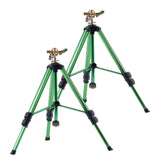 Impact Sprinkler on Tripod Base, 2 Packs, Heavy Duty Tripod Sprinklers with Brass Head & G3/4" Connector, 360 Degree Large Area Irrigation Sprinkler, Adjustable Heights Sprinkler for Yard