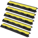 5 PCs Rubber Cable Protector Ramp, 2 Channel, 12000 lbs/axle Capacity Heavy Duty Hose Wire Cover Ramp Driveway, Traffic Speed Bump with Flip-Open Top Cover & 50 ft Warning Tape, for Indoor&Outdo