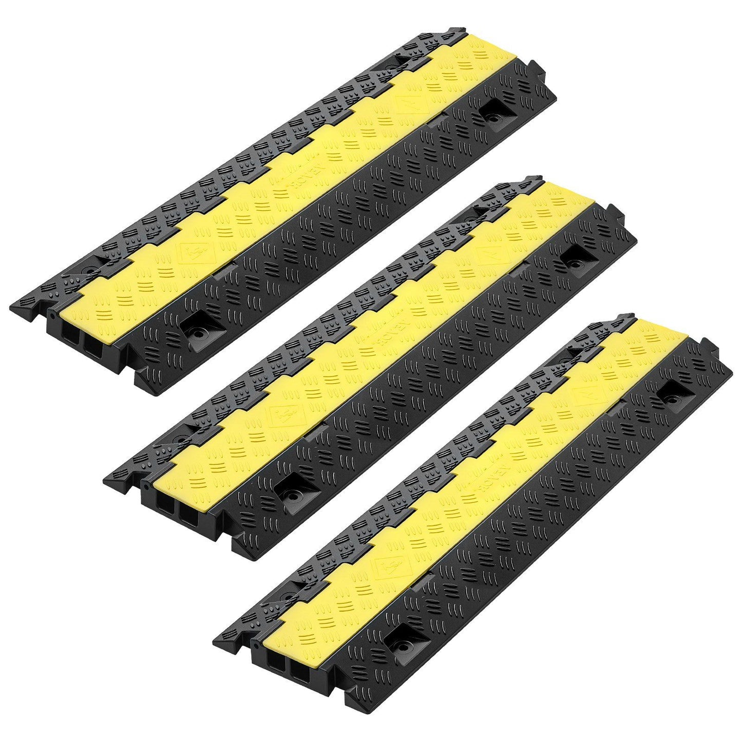 Cable Protector Ramp, 9,979 kg/axle Capacity, 2 Channel Heavy Duty TPU Cord Hose Wire Cover, 31 x 28 mm Channel, Traffic Speed Bump with Flip-Open Top Cover, for Indoor & Outdoor Use, 3 Pack