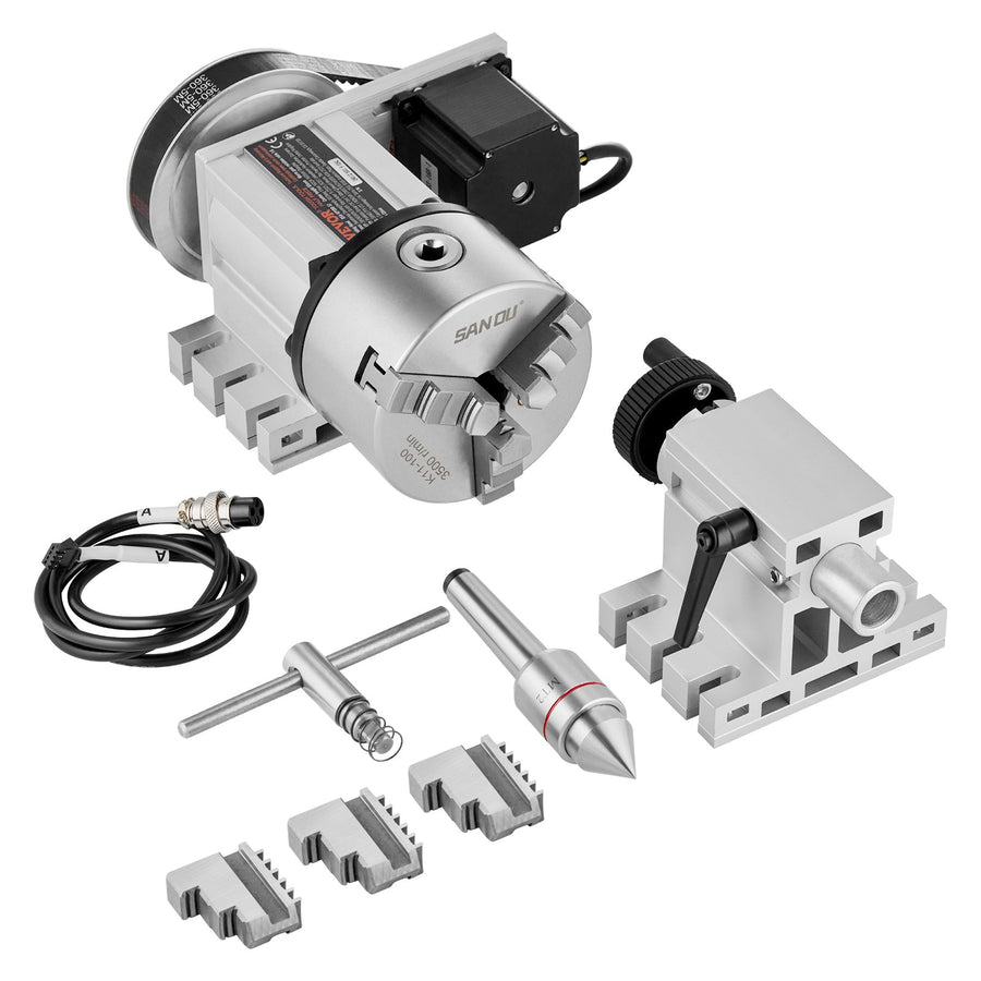 VEVOR Dividing Head, K11-100mm 3-Jaw Chuck, CNC Router Milling Machine Rotational Axis 4th Axis A Axis Indexing Head, 65 mm Center Height MT2 Tailstock 6:1 Gear Ratio, Universal for Engraving