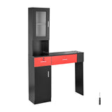 Salon Station, Wall Mount Barber Salon Station for Hair Stylist, Beauty Spa Furniture Set, 1 Storage Cabinet, 3 Cubbies and 2 Drawers(One Lockable), Black and Red