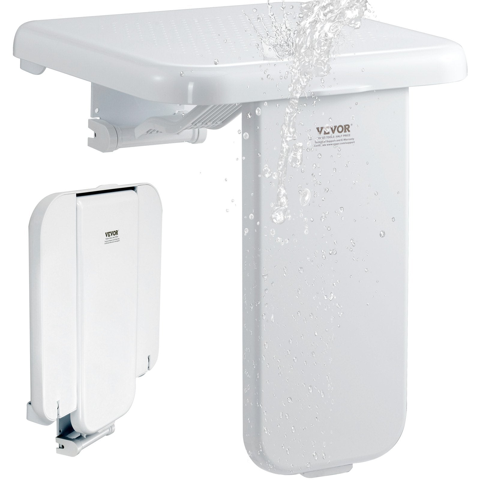 Folding ABS Shower Seat, 15.7'' x 16.7'' Unfolded, Wall Mounted Fold Up Shower Bench with 440 lbs Load Capacity, Space Saving Fold Down Shower Chair for Seniors Pregnant Women Children Adults