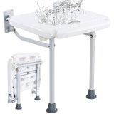 Folding PE Shower Seat, 15.7'' x 14.8'' Unfolded, Wall Mounted Fold Up Shower Bench with 500 lbs Load Capacity, Space Saving Fold Down Shower Chair for Seniors Pregnant Women Children Adults