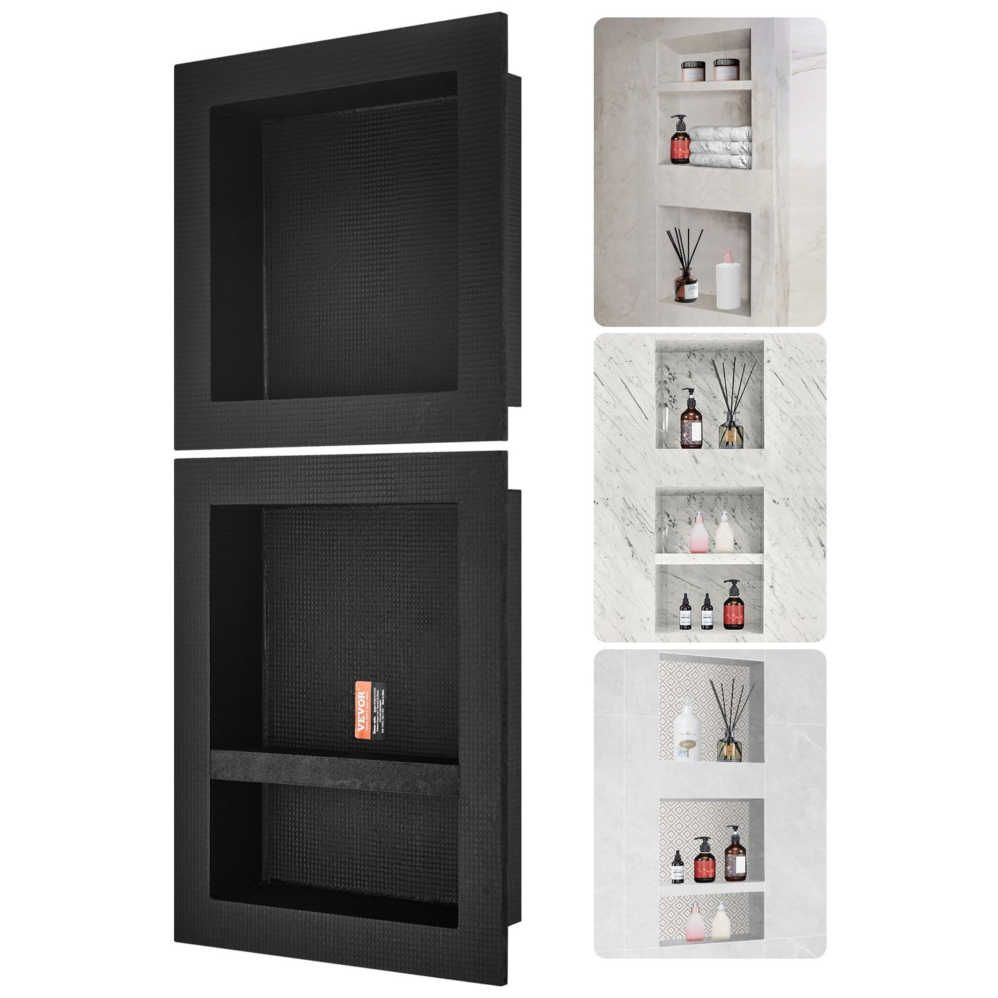 Shower Niche Ready for Tile 40.64x40.64cm & 40.64x50.8cm, Triple Shelf, Square Corners Wall-inserted Niche Recessed, Sealed Protection Modern Soap Storage Niche for Shower Bathroom, Black