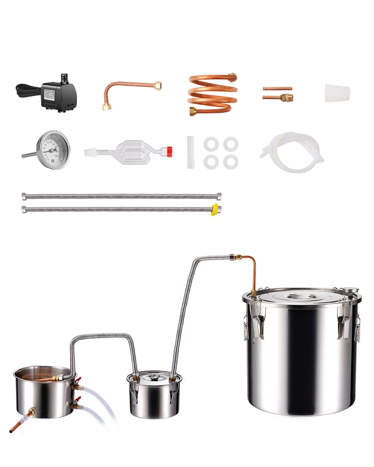 Moonshine Still Water Alcohol Distiller 13.2Gal w/Thumper Keg & Water Pump