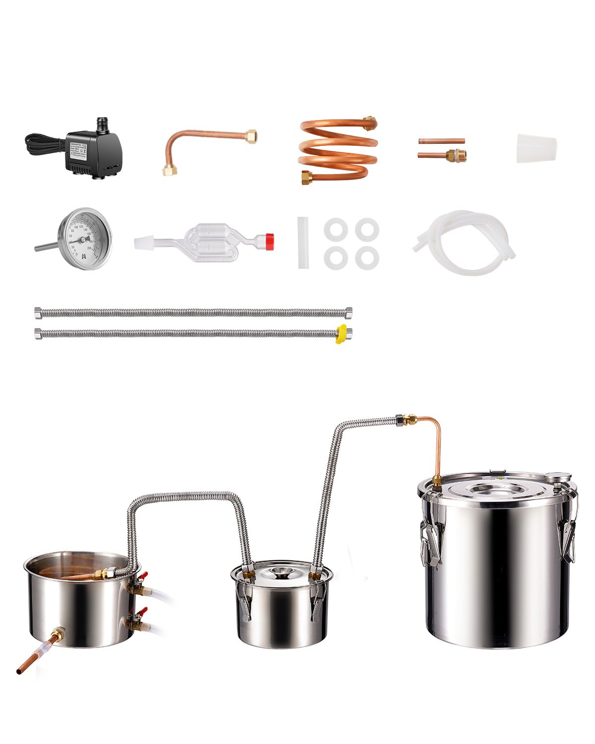 Moonshine Still Water Alcohol Distiller 5Gal w/Thumper Keg & 8W Water Pump