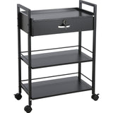 Beauty Salon Trolley Cart, 3-Tier Hair Salon Stations Cabinet for Stylist with Lockable Drawer, MDF Rolling Storage Station with 4 Wheels (2 Lockable) for Beauty SPA Barbershop Tattoo