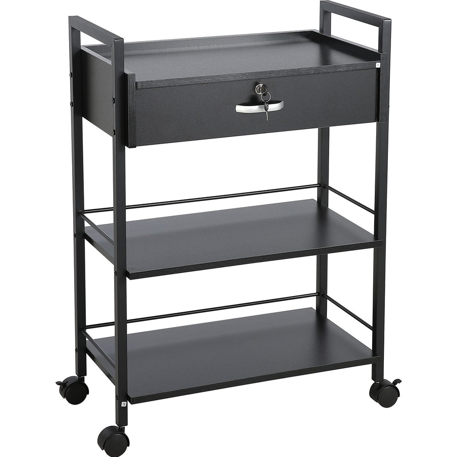 Beauty Salon Trolley Cart, 3-Tier Hair Salon Stations Cabinet for Stylist with Lockable Drawer, MDF Rolling Storage Station with 4 Wheels (2 Lockable) for Beauty SPA Barbershop Tattoo