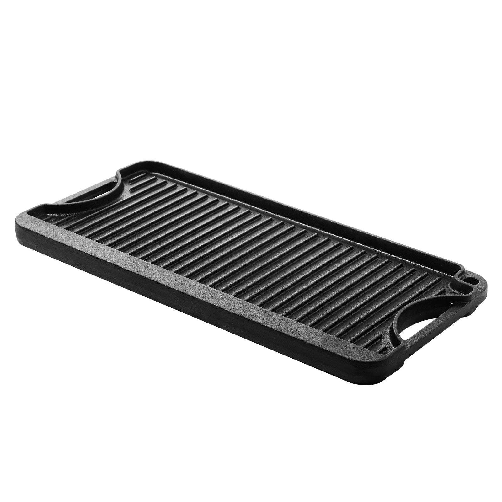 Reversible Grill/Griddle, 20x10 inch Pre-Seasoned Cast Iron Griddle, Portable Rectangular Pan with Handle, Family Cookware for Indoor/Outdoor Stove Top Burner, Gas, Camping BBQ, Black