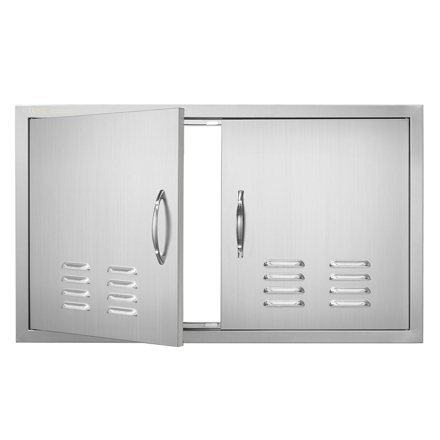 BBQ Access Door, 914x534 mm Double Outdoor Kitchen Door, Stainless Steel Flush Mount Door, Wall Vertical Door with Handles and Vents, for BBQ Island, Grilling Station, Outside Cabinet