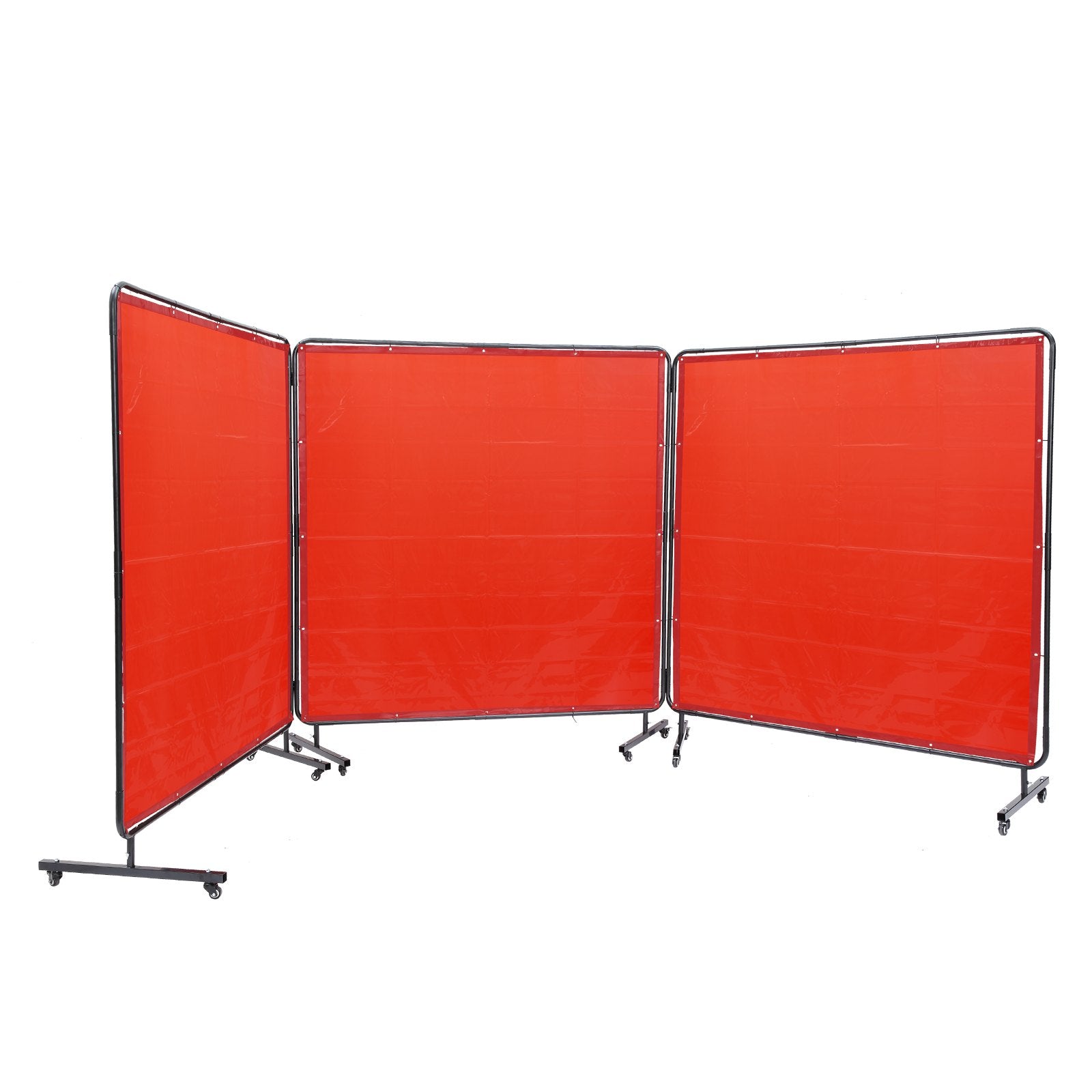 VEVOR Welding Screen with Frame, 6' x 6' 3 Panel Welding Curtain Screens, Flame-Resistant Vinyl Welding Protection Screen on 12 Swivel Wheels (6 Lockable), Moveable & Professional for Workshop, Red