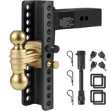 Adjustable Trailer Hitch, 25 cm Drop & 21.59 cm Rise Hitch Ball Mount with 6.35 cm Receiver Solid Tube, 6577 kgs GTW, 5.08 cm & 5.08-0.79 cm 45# Steel Tow Balls with Key Lock for Truck Towing