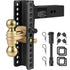 Adjustable Trailer Hitch, 25 cm Drop & 21.59 cm Rise Hitch Ball Mount with 6.35 cm Receiver Solid Tube, 6577 kgs GTW, 5.08 cm & 5.08-0.79 cm 45