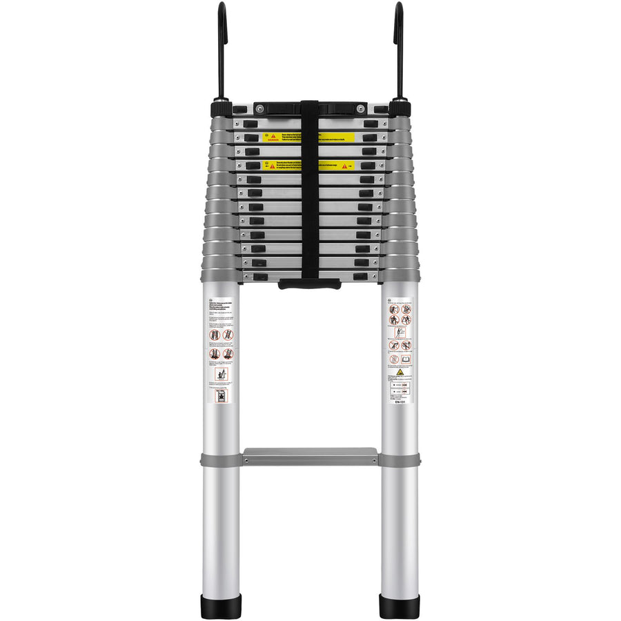 Telescoping Ladder, 563.9CM Aluminum One-button Retraction Collapsible Extension Ladder, 400 LBS Capacity with Non-slip Feet, Portable Multi-purpose Compact Ladder for Home, RV, Loft, ANSI Liste