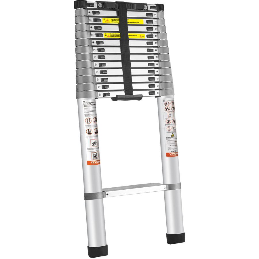 VEVOR Telescoping Ladder, 563.9CM Aluminum One-button Retraction Collapsible Extension Ladder, 400 LBS Capacity with Non-slip Feet, Portable Multi-purpose Compact Ladder for Home, RV, Loft, ANSI Liste
