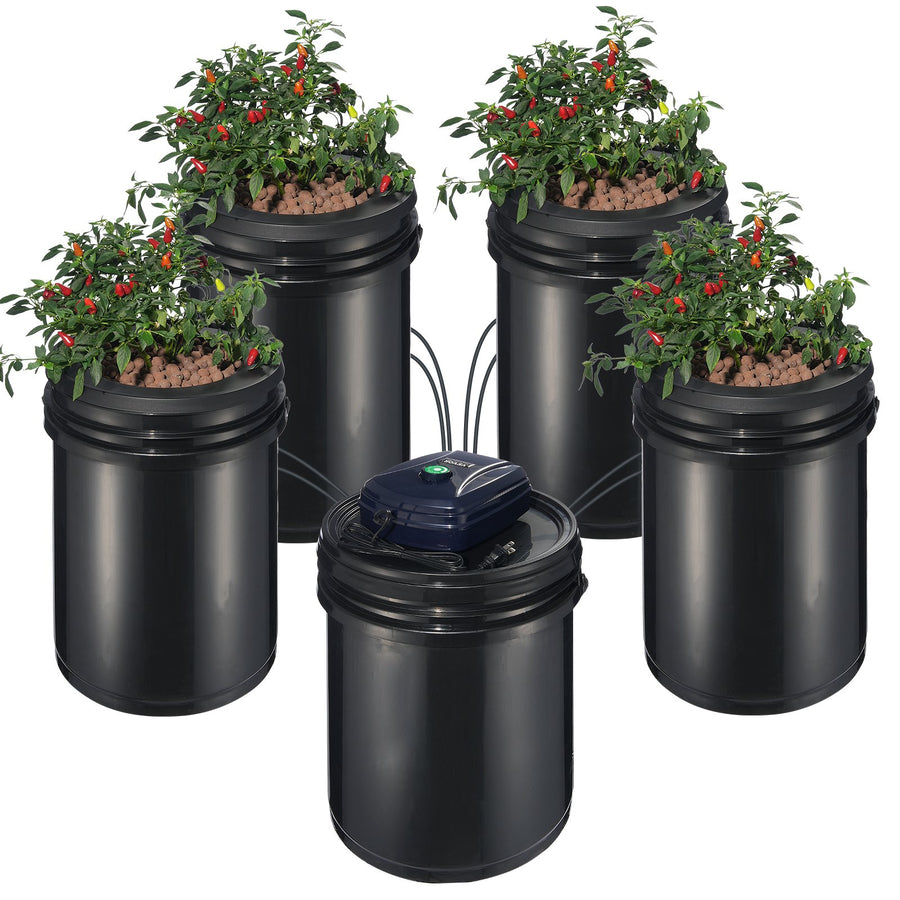 VEVOR RDWC Hydroponics Grow System, Hydroponic Growing Kit with Top Drip, Recirculating Deep Water Culture 4 Buckles and 1 Reservoir, with Air Pump and Water Level Device for Leafy Vegetables