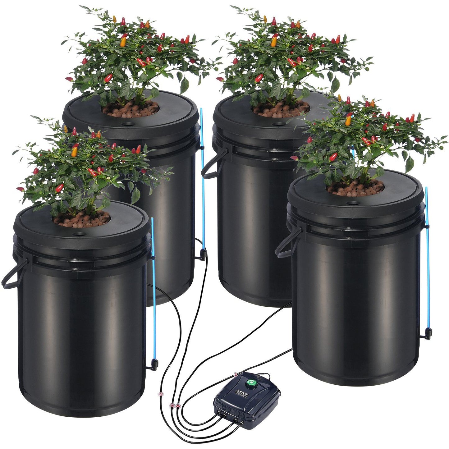 DWC Hydroponics Grow System, Hydroponic Growing System, Deep Water Culture 5-Gallon 4 Buckets, DWC System with Air Pump, Air Stones and Water Level Device for Leafy Vegetables