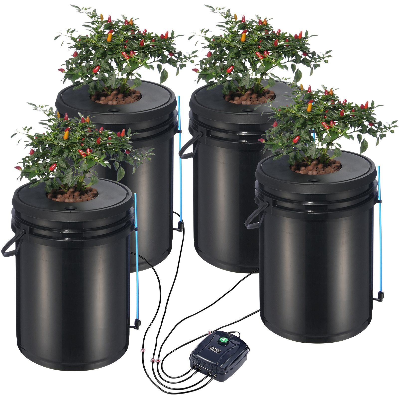DWC Hydroponics Grow System, Hydroponic Growing System, Deep Water Culture 5-Gallon 4 Buckets, DWC System with Air Pump, Air Stones and Water Level Device for Leafy Vegetables