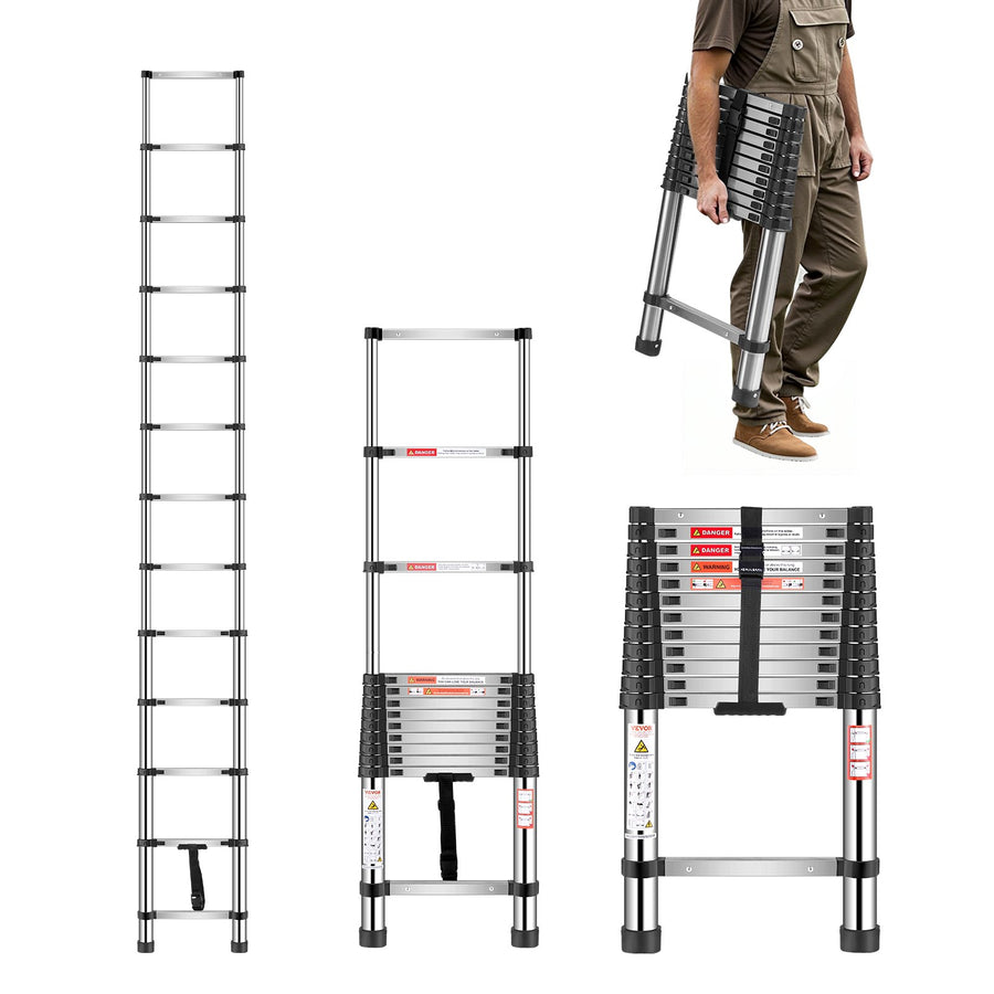 VEVOR Telescoping Ladder Stainless Steel Extension Step 3740mm Portable Ladders