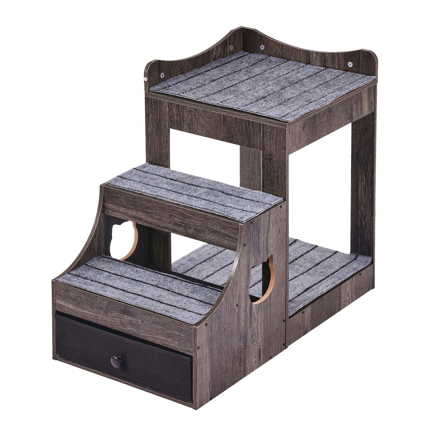 Pet Bunk Bed with Stairs Dog/Cat Window Perch with Storage Indoor Gray