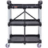 Foldable Utility Service Cart, 3 Shelf 165LBS Heavy Duty Plastic Rolling Cart with Lockable Wheels, Ergonomic Handle, Portable Garage Tool Cart for Warehouse/Office/Home(25.62"x15.43"x32.76")